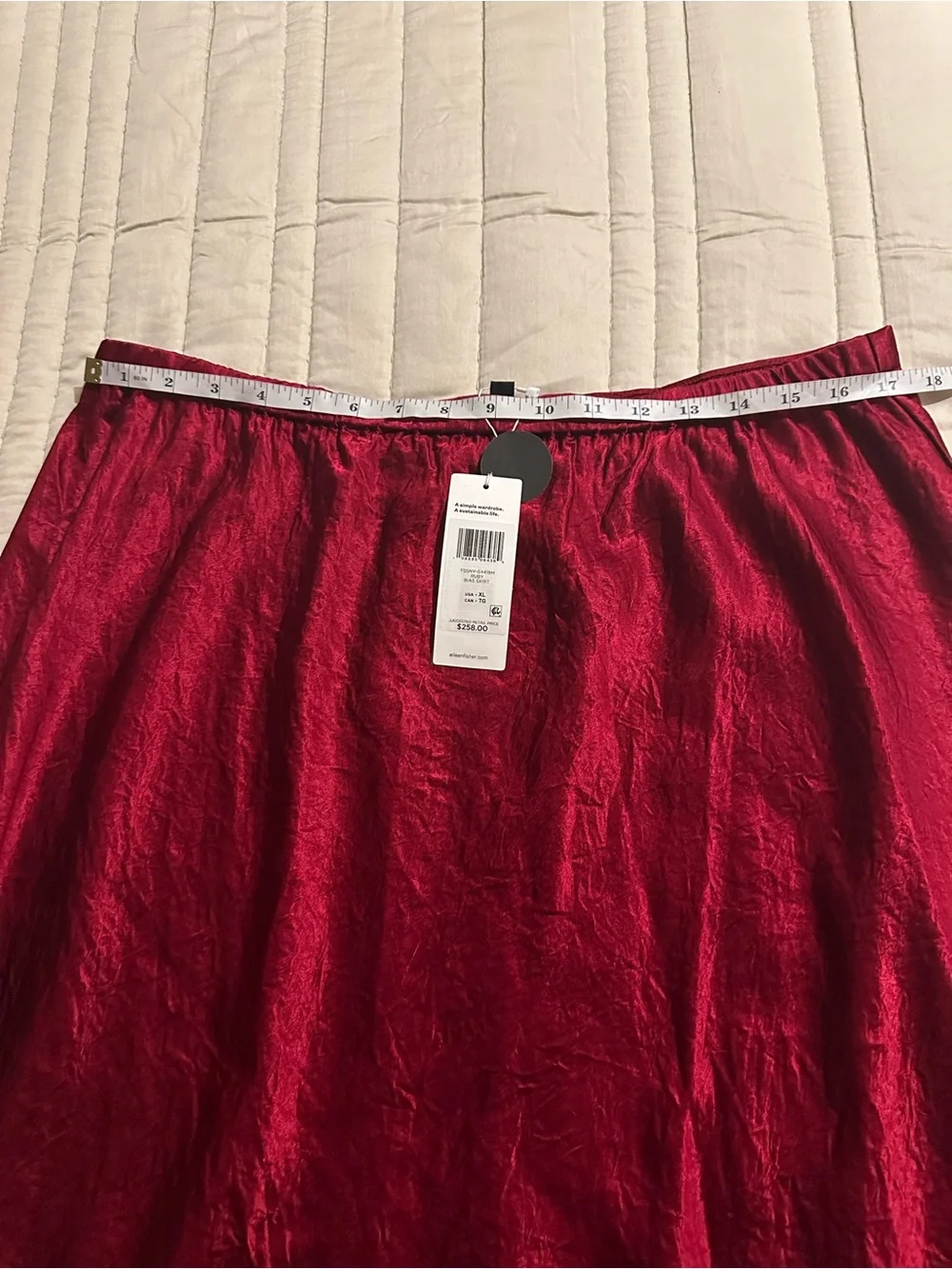 Eileen Fisher Textured Satin Elastic Waist Bias Maxi Skirt, in Ruby